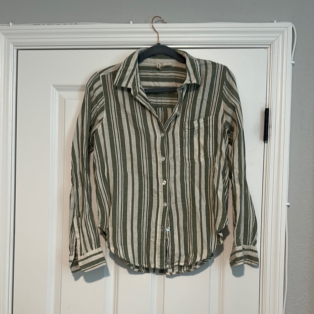 Sky and Sparrow Green and White Striped Blouse